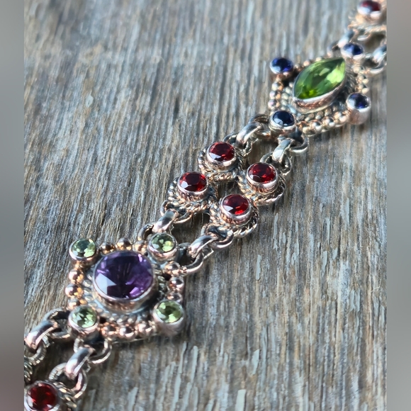 Nicky Butler 925 Sterling Silver Designer Amethyst Peridot Garnet Bracelet NB 💜 - Picture 3 of 16